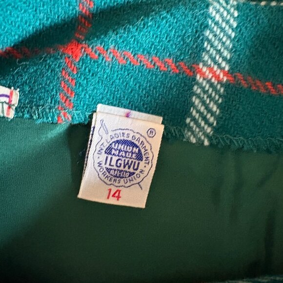 Vintage Evan-Picone Green Plaid Wool Skirt Womens Size 14 Fringe Classic Western - Picture 5 of 7